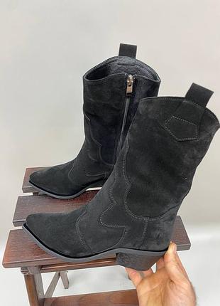 Чоботи козаки чорні бежеві замшеві зимові колір на вибір