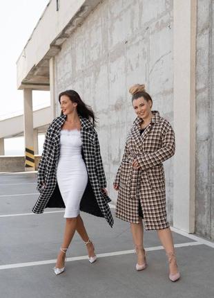 Пальто кашемир твид утеплённое с воротником