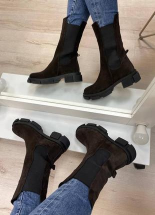 Ботинки высокие с резинкой замшевые кожаные на выбор7 фото