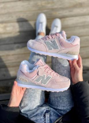 Зимові кросівки new balance 574 pink silver fur8 фото