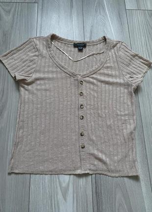 Футболка топ в рубчик з ґудзиками вкорочена беж базова