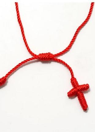 Красные браслеты kabbalah с крестиком 10 узелков на удачу, оберег3 фото
