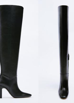 Черные кожаные ботфорты zara высокие сапоги кожаные черные сапоги женские3 фото