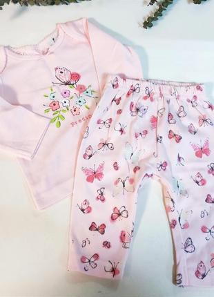 Розовая пижама для новорожденной девочки 0-3 мес комплект