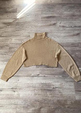 Бежевый джемпер с воротником стойкой и объемным рукавом h&m