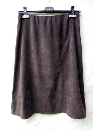 Красивая роскошная коричневая юбка portofino под замш с вышевкой,бисер,а-силуэт,кэжуал.