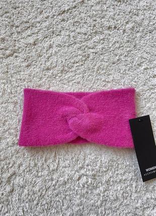 Повязка чалма теплая вязаная малиновая серая черная бордо на голову жемчуг бусины