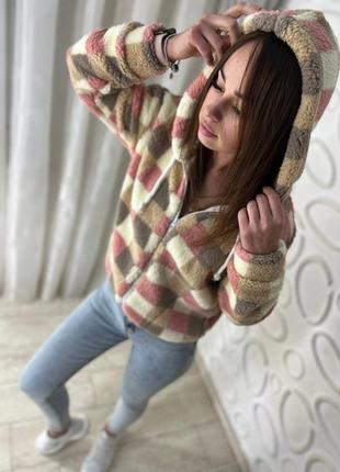 Курточка в клетку мех тедди 3