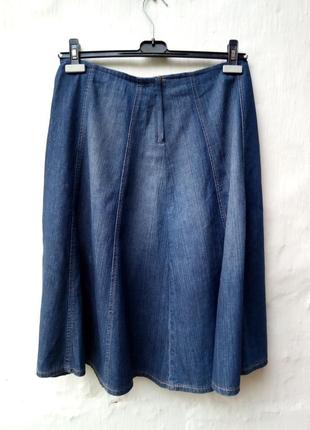 Красивая нежная синяя джинсовая легкая юбка а-силуэт,солнцеклеш,котон,кэжуал.4 фото