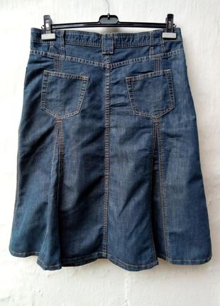 Синяя крутая джинсовая юбка с клиньями,а-силуэт,большой размер.4 фото