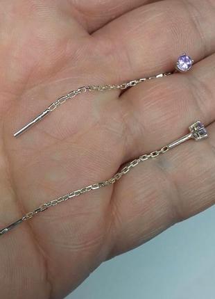 Сережки срібло 925 кульчики срібні протяжки ланцюжки аметист натуральний 20120