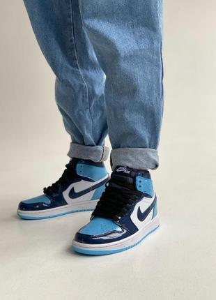 Кросівки жіночі сині / голубі nike air високі із натуральної шкіри8 фото
