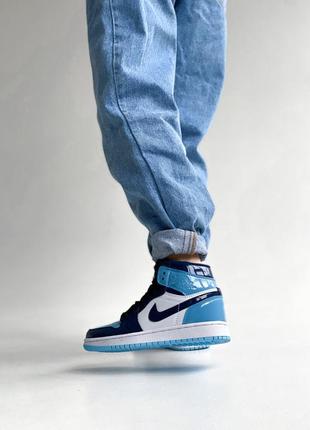 Кросівки жіночі сині / голубі nike air високі із натуральної шкіри9 фото