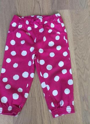 Яркие розовые в белый горошек котоновые брючки от children's place на 2 года