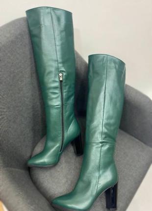 Дизайнерські зелені чоботи tower 💈натуральна шкіра зима демісезон