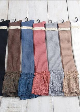 Гольфи панчохи з мереживом сірі гольфи в рубчик заколінки з рюшами з мереживом зверху