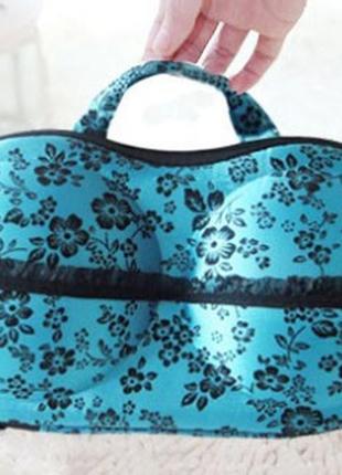 Органайзер - сумочка для бюстгальтерів (з сіточкою), синій в квітах / органайзер - сумочка для бюстгалтеров.