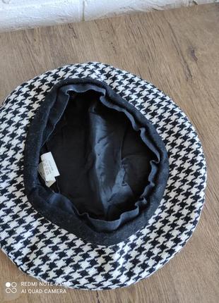 Берет шапка чорно -біла гусяча лапка, вовна, італія, маленький розмір4 фото