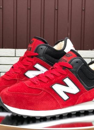 Зимові кросівки new balance 574 white black red2 фото