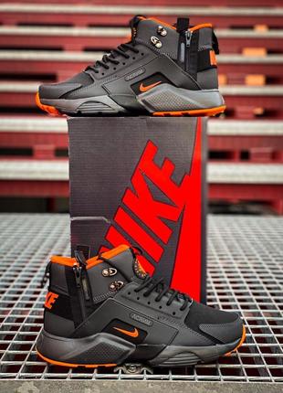 Мужские высокие кроссовки nike huarache winter acronym"black/orange" (топ качество) #найк4 фото