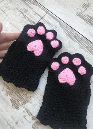 Перчатки-митенки лапки