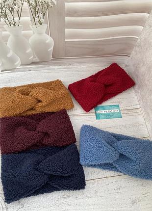 Тёплая повязка на голову тедди барашек