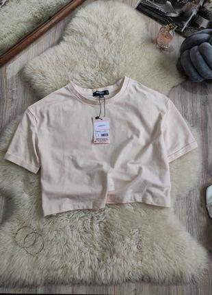 Укороченная футболка топ кремовая