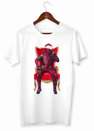 Футболка с новогодним принтом "deadpool ny. дедпул на троне. новый год" push it