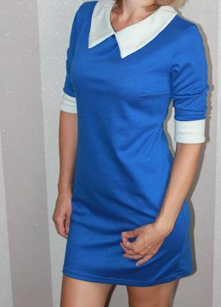 Синє плаття з білим коміром2 фото