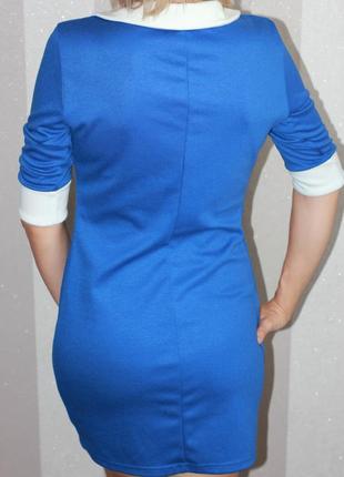 Синее платье с белым воротником3 фото