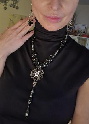 Дизайнерское ожерелье с натуральными камнями  "blackberry mood"🖤🍇