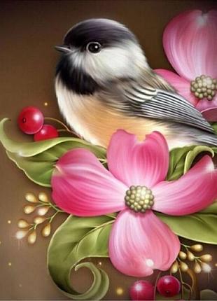 Алмазная вышивка. картина на подрамнике "певчая птичка",  25х25см, квадратные стразы