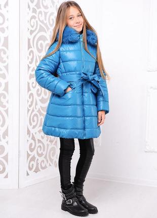 Зимова подовжена куртка колір хвиля / блакитний2 фото