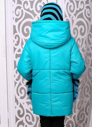 Зимова бірюзова подовжена куртка з хомутом в комплекті4 фото