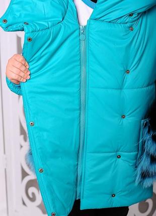 Зимова бірюзова подовжена куртка з хомутом в комплекті5 фото