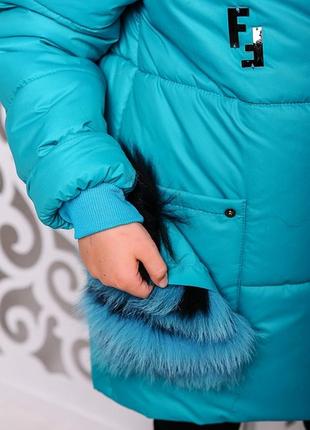Зимова бірюзова подовжена куртка з хомутом в комплекті6 фото