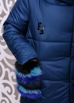 Синя зимова подовжена куртка з хомутом в комплекті4 фото