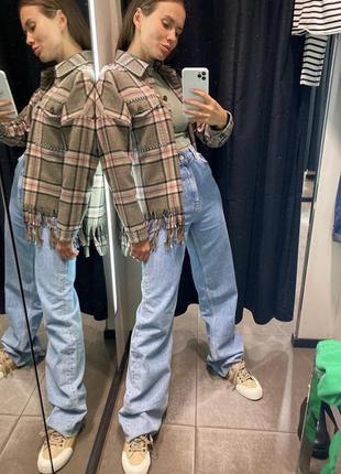 Тёплая удлинённая рубашка zara жакет хаки, накидка трендовая