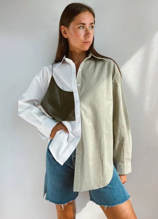 Блуза нова, неординарна сорочка, оливкова в стилі zara
