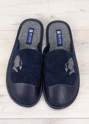 Тапочки мужские белста закрытый носок синие вельветовые