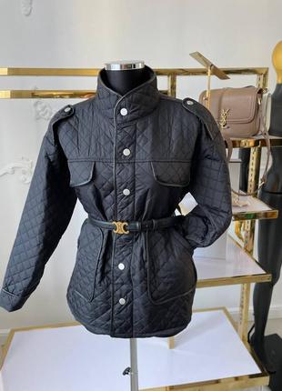 Куртка пальто стёганое с поясом короткая чёрная осень2 фото