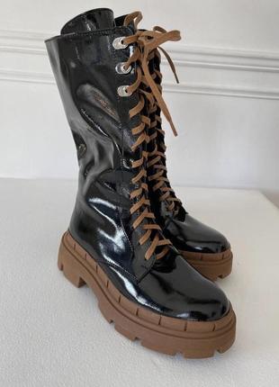 Високі чобітки мартінси наплак натуральна шкіра демісезон зима