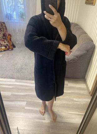 Пальто альпака весна/осінь темно синє
