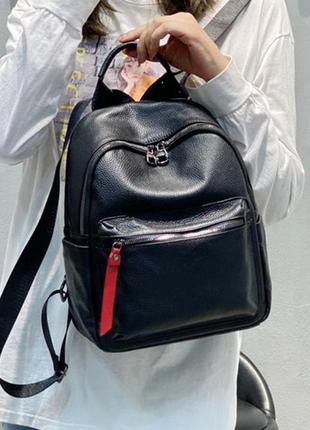 Жіночий шкіряний чорний рюкзак2 фото