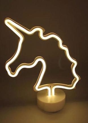 Неоновий нічник єдиноріг (світильник, настільна лампа)