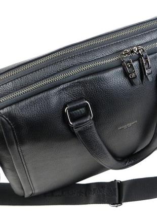 Мужская сумка, портфель кожаный с отделом для ноутбука giorgio ferretti черная8 фото