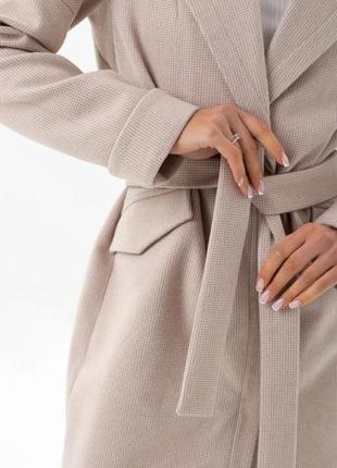 Пальто женское миди демисезонное шерстяное, бежевое, прямое свободное оверсайз oversize