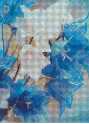 Алмазна вишивка. картина на підрамнику "блакитні квіточки", 30х30см