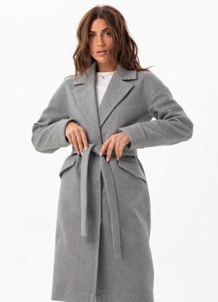 Пальто женское миди демисезонное шерстяное, серое, прямое свободное оверсайз oversize5 фото