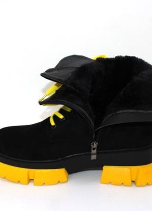 Чорні зимові черевики на жовтій підошві натуральна замша6 фото